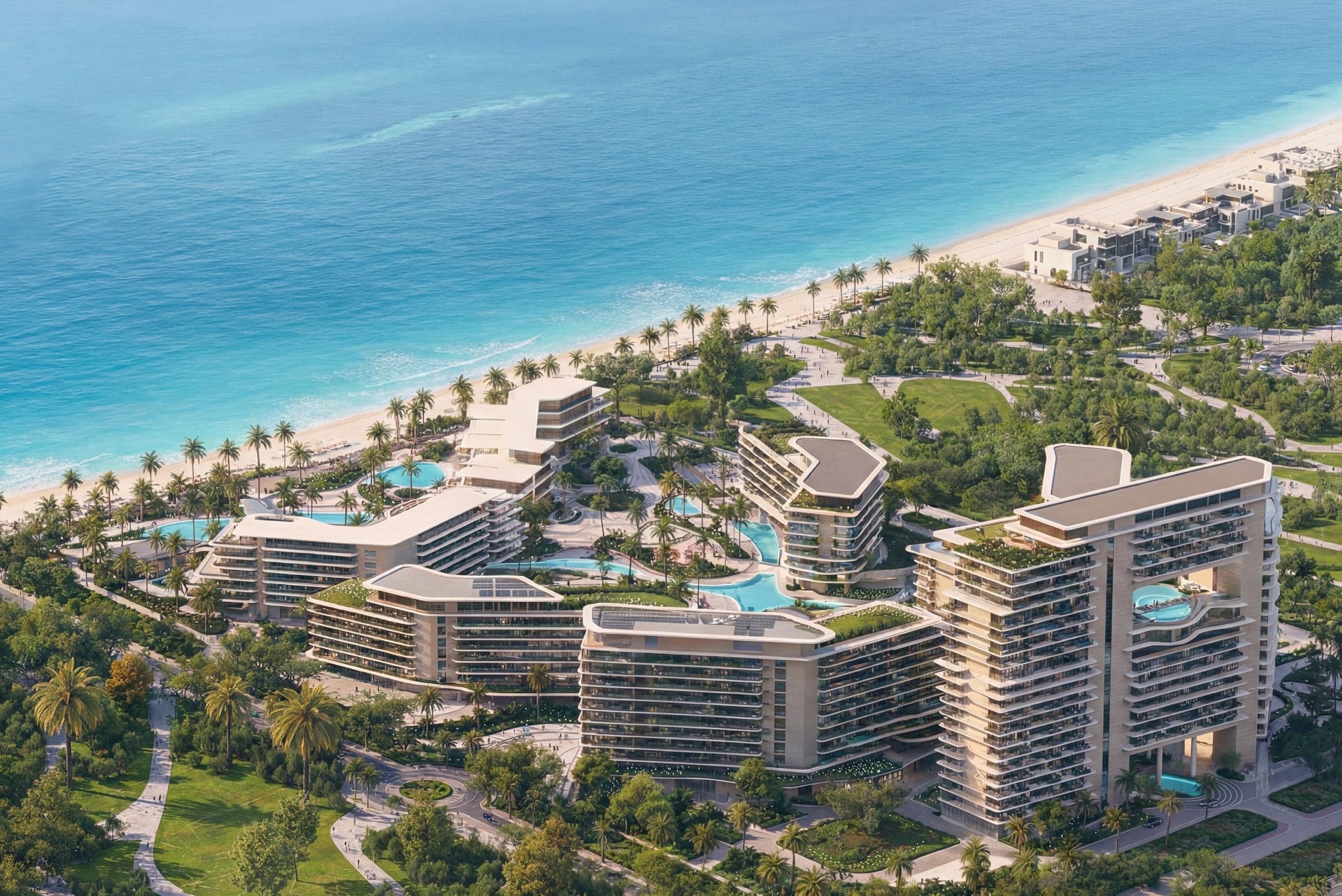 Vizuelizacija projekta Meriva Sunset developera Ellington Properties na Dubai Islands: celina Meriva Collection uz plažu